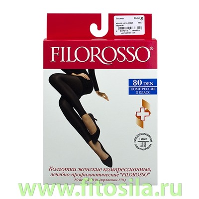 Лосины Velour "Filorosso", 1 класс, 80 den, размер 8, черные, компрессионные лечебно-профилактические 6329 **
