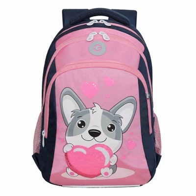 Рюкзак GRIZZLY школьный, анатомическая спинка, 3 отделения, для девочек, "LOVE CORGI", 40х27х20 см, RG-361-1/4
