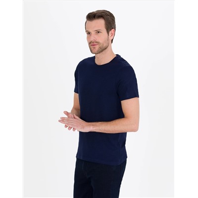 Темно -синий Slim Fit Basic T -For