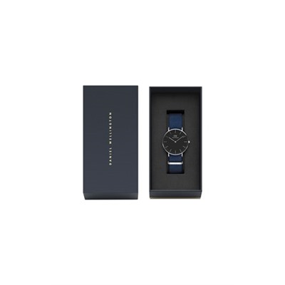 Reloj de cuarzo de tela Bayswater - Azul marino y plateado