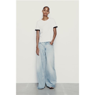 COTTON T-SHIRT WITH EMBELLISHED TRIM