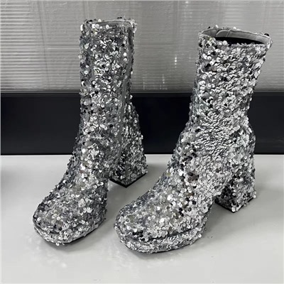 ⭐️Женские ботинки из пайеток на устойчивом каблуке