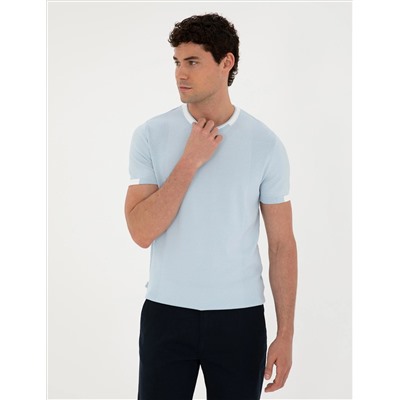 Blue Slim Fit Bike Yaka Triko T -For