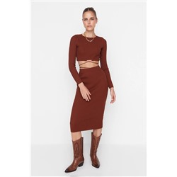 Brown Super Crop Binding Детальная Triko Недостаточная шаг с юбками Twoaw22el0543