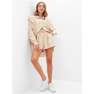 Костюм женский (блузка, шорты) MINAKU: Casual Collection цвет бежевый , р-р 46