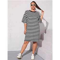Платье Plus Size в полоску со спущенным рукавом