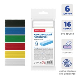 Пластилин 6 цветов 96 г ErichKrause, европодвес, экономичная упаковка