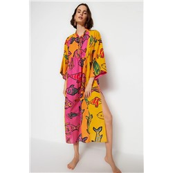 Пляжное платье макси из 100 % хлопка с подводным узором широкого кроя TBESS23EL00210