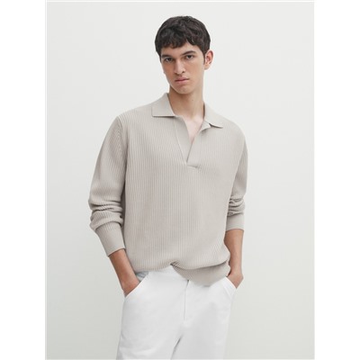 Jersey polo punto canalé algodón