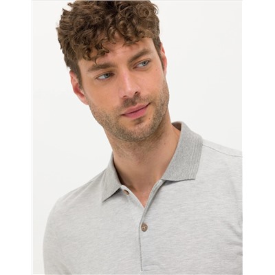 Светло -серый меландж Slim Fit Polo Yaka T -Fork