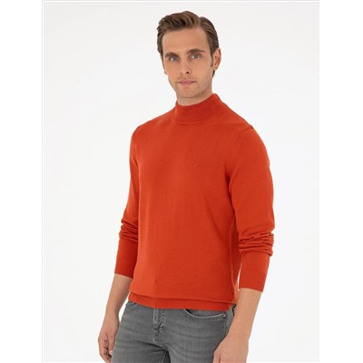 Оранжевый Slim Fit Half Fisherman воротник базовый вязаный свитер