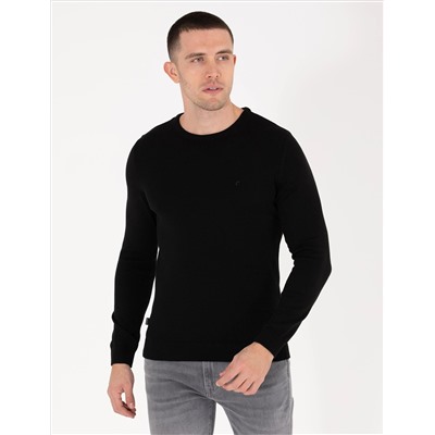 Black Slim Fit Bike Neck Basic вязаный свитер