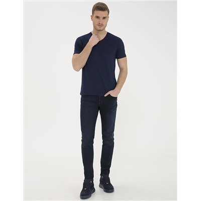 Темно -темно -синий Slim Fit V Sece Basic T -For