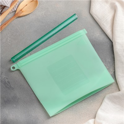 Пакет для хранения Доляна, силикон, 21,5×18 см, 1,1 л, zip lock, многофункциональный, герметичный, зелёный