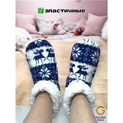 Уги домашние женские  "Олени"Арт 1245 /3 Синий