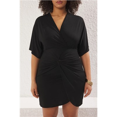 Black v -neck Wipes Arm Mini Большое пляжное платье TBBSS25AH00003
