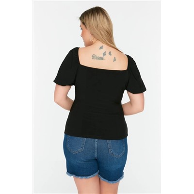 Black Heart Collar Balloon Blouse TBBSS22BZ00004