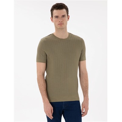 Khaki Slim Fit Bike Yaka Triko T -For