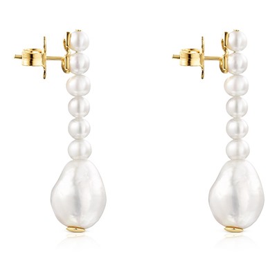 Pendientes Gloss - plata bañada en oro 18 kt - perla cultivada de agua dulce