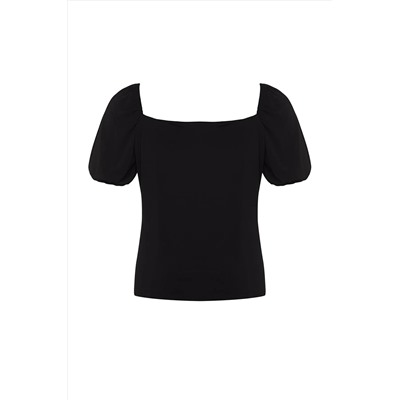 Black Heart Collar Balloon Blouse TBBSS22BZ00004