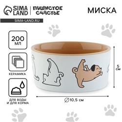 Миска керамическая «Фитнес песики», 200 мл, для собак