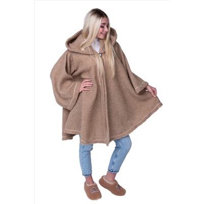 Пончо стильное из верблюжьей шерсти с капюшоном WITH HOOD CAMEL, цвет Camel, цвет КОРИЧНЕВЫЙ