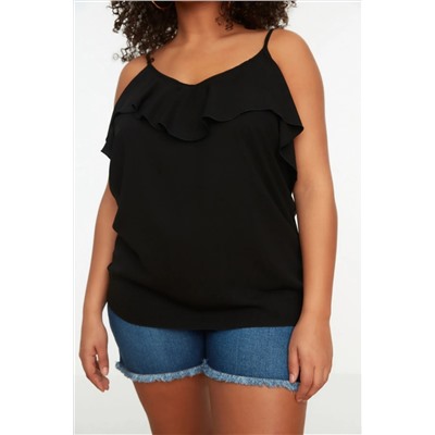 Черная регулируемая вешалка сплетенная вспышка Bloune Blought Blouse TBBSS22AF0023
