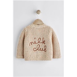Brown Chunky Knitted Embroidered Baby Cardigan