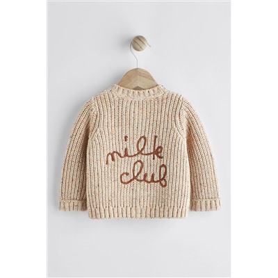 Brown Chunky Knitted Embroidered Baby Cardigan