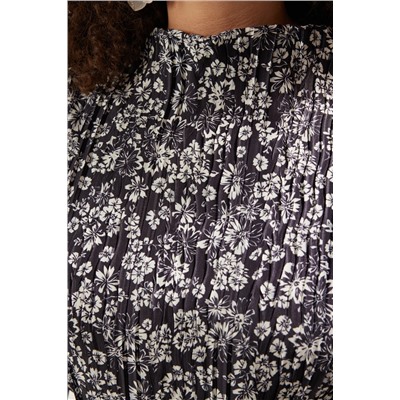 Black Flower Patterned Cattern вязание блузки большого размера TBBSS25AF00084