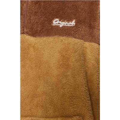 Camel Unisex Большой размер негабаритный/широкий цветовой блок, вышитая плюшевая толстовка Tmnaw24ao00015