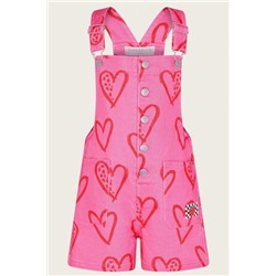 Monsoon Pink Heart Print Denim Dungarees
