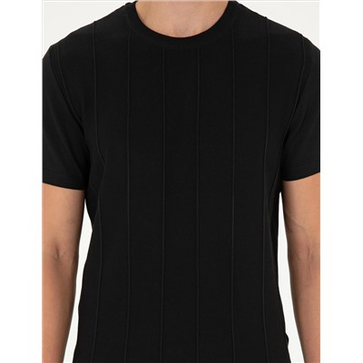 Black Slim Fit Bike Yaka Triko T -For