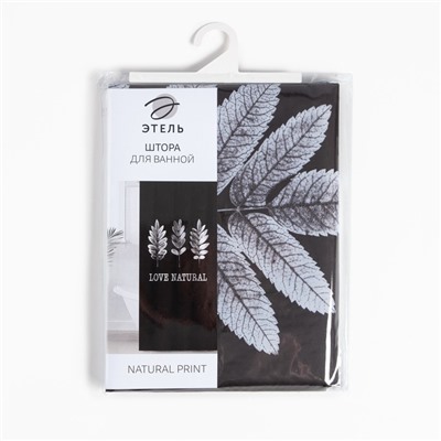 Штора для ванной водоотталкивающая Этель «Natural print», 145×180 см, цвет серый, ткань оксфорд, 210гр/м2