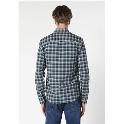Slim Fit Рубашка уравнение шеи мужская темно -синяя рубашка с длинным рукавом