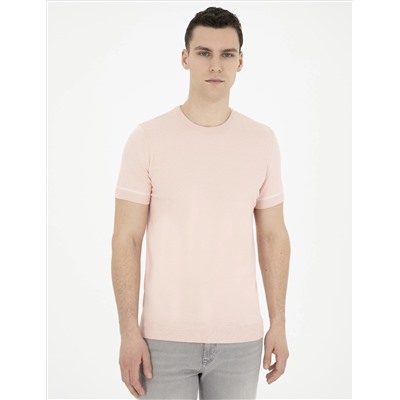Светло -розовый Slim Fit Bike Yaka Triko T -For