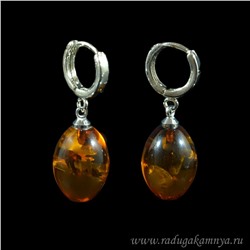 Серьги Овалы 12*20мм с янтарём цв.коньячный, 4,7г
