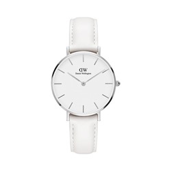 Reloj de cuarzo de piel Petite Bondi - Blanco y plateado
