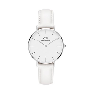 Reloj de cuarzo de piel Petite Bondi - Blanco y plateado