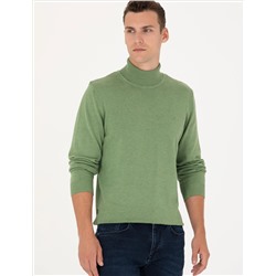 Темно -зеленый меландж Slim Fit Fisherman воротник основной трикотаж казах