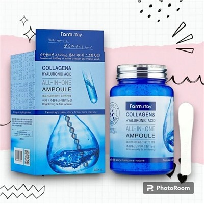 FarmStay Сыворотка ампульная Коллаген и Гиалуроновая кислота COLLAGEN & HYALURONIC ACID All-In 250мл