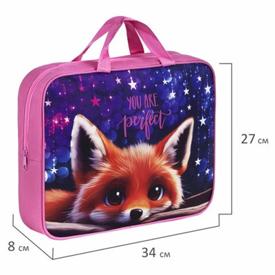 Папка на молнии с ручками BRAUBERG А4, 1 отделение, полиэстер, 80 мм, "Cute fox", 272176