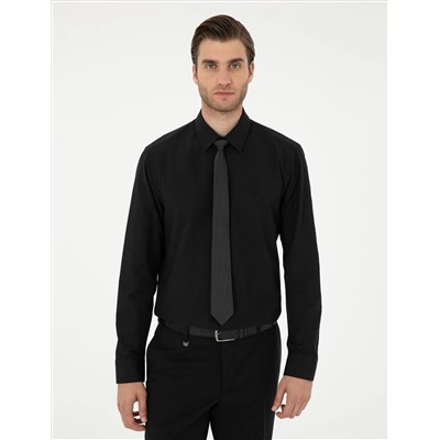 Black Slim Fit Basic рубашка с длинным рукавом