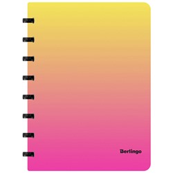 Бизнес-тетрадь А5+, 80л., Berlingo "Radiance", клетка, на кольцах, с возм. замены блока, 80г/м2, пластик. обложка 700мкм, линейка-закладка, желт./роз.