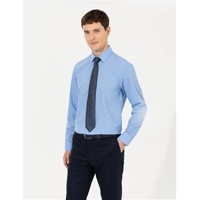 Синий Slim Fit Классическая рубашка с длинным рукавом
