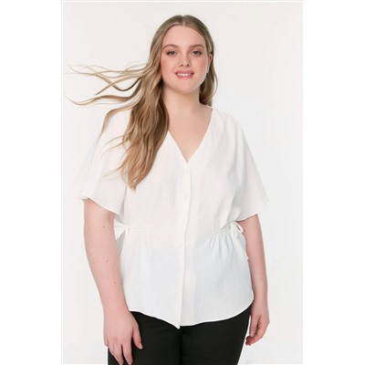 Ecru Weaving v -neck -связывающая блузка TBBSS22BZ0753