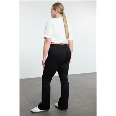 Черная высокая талия гибкая талия испанская пайка Flare Flare Fit Jeans TBBAW25CJ00032