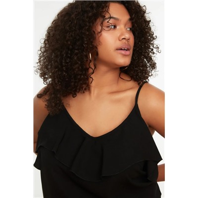 Черная регулируемая вешалка сплетенная вспышка Bloune Blought Blouse TBBSS22AF0023