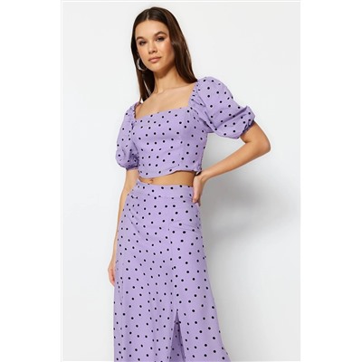 Slit Midi Midi Viscose Plating Polka Dot Blouse-Etk Team Twoss20au0097