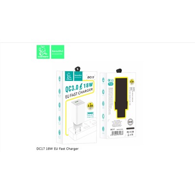 Сетевой адаптер питания DENMEN DC17 QC 3.0 1USB (белый)